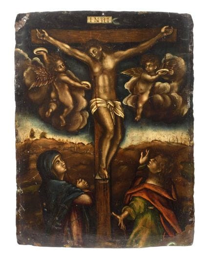 Escena eucarística de la crucifixión 
Representaci