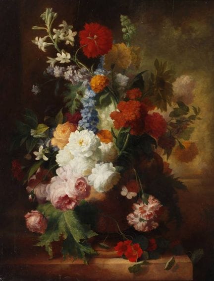 según Jan van Huijsum, bodegón floral 
Exuberante 