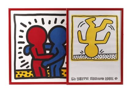 据基思·哈林作品改编，两幅版画
《Huggin Figures》和《One Man Show》，彩色