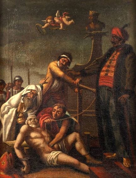El martirio de San Erasmo de Antioquía 
Representa