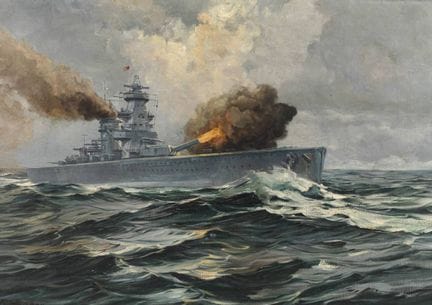 La nave da guerra "Karl Stephan" mentre spara con 