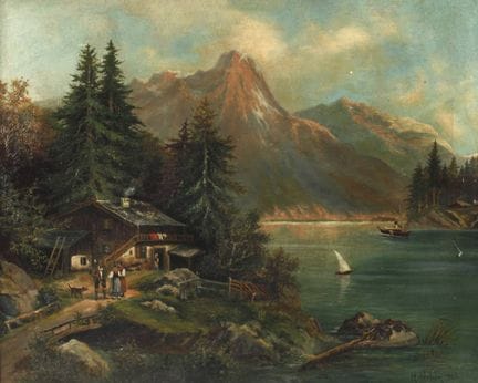 H. Urban, Lago di montagna con capanna di cacciato