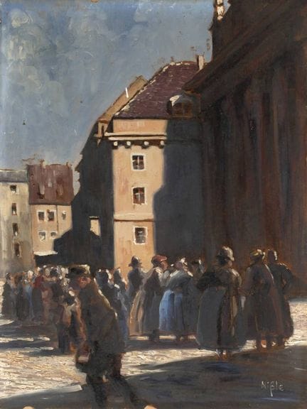 Fritz Nißle, attribuito, Scena urbana 
passanti st