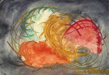 埃米尔·巴托舍克，抽象画
在变幻的背景上，由不同颜色的色块和线条构成的松散构图，水彩纸本，20世纪中