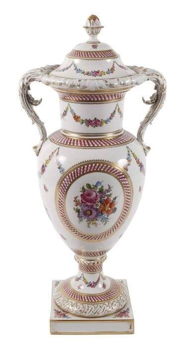 Potschappel Dresde, grand vase d'apparat, décor fl