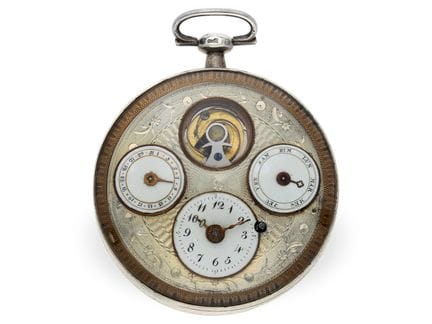 Taschenuhr: große Spindeluhr mit Kalender und sog.