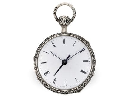 Taschenuhr: schwere Prunkspindeluhr mit Alarm und 