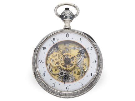 Taschenuhr: Rarität, extrem große skelettierte Pra