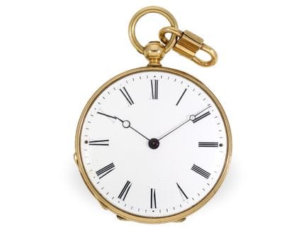 Taschenuhr/Anhängeuhr: Gold/Emaille Lepine mit Dia