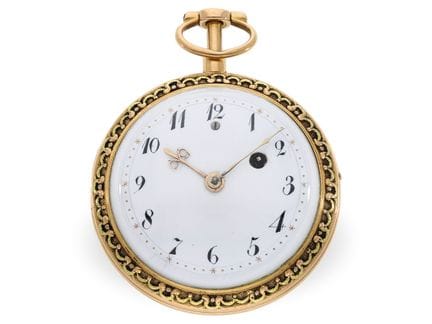 Taschenuhr: attraktive Gold/Emaile Spindeluhr mit 