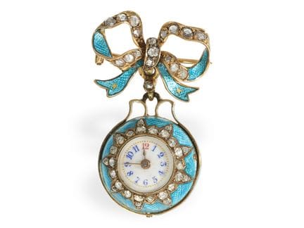 Anhängeuhr: Gold/Emaille Formuhr "Boule de Geneve"