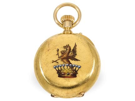 Taschenuhr: rare Gold/Emaille Damenuhr aus Adelsbe