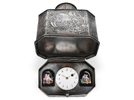 Flachmann/Flasche mit versteckter Uhr, Silber, ver