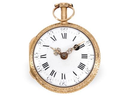 Taschenuhr: goldene Louis XV Spindeluhr mit Relief