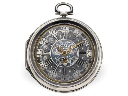 Taschenuhr: frühe Londoner Sackuhr mit Datum, Mark