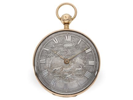 Taschenuhr: große goldene Lepine mit besonderer Ca
