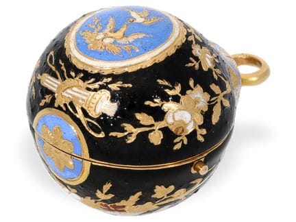Anhängeuhr: sehr seltene Gold/Emaille Formuhr "Bir