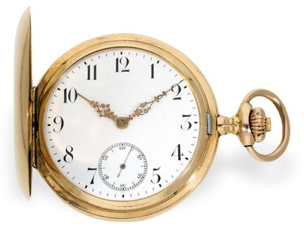 Taschenuhr: rotgoldene Omega Savonnette um 1900, P