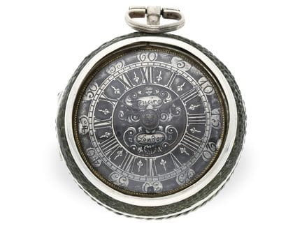 Taschenuhr: Londoner Sackuhr um 1700 mit Scheinpen