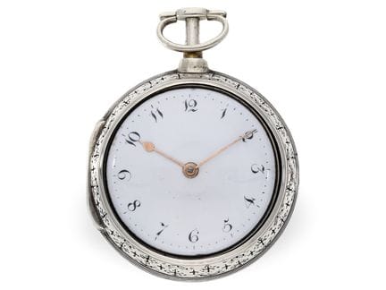 Taschenuhr: feine Doppelgehäuse Spindeluhr mit Rep