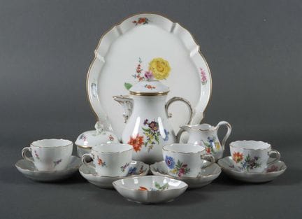 Meissen mocha set for four people, 20th century. C