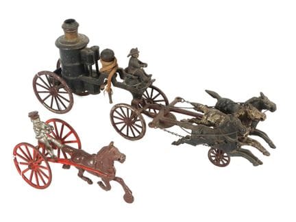 Feuerwehrwagen und Jockey USA, um 1900, Eisenguss,