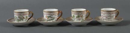 Four mocha cups with saucers by Royal Copenhagen, 