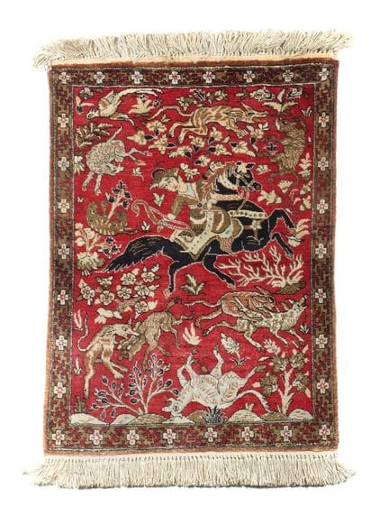 Kleiner Seiden-Qom Jagdteppich Zentralpersien, um 
