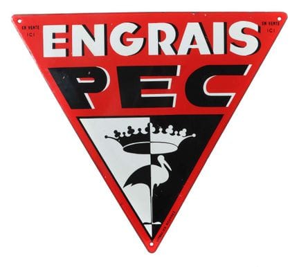 French enamel sign “Engrains PEC,” ca. 1930s–1940s