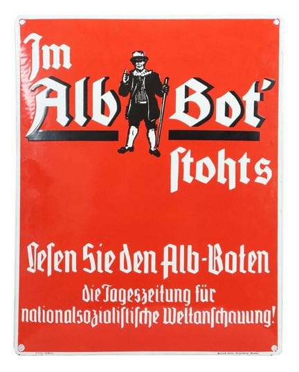 Alb-Bote enamel sign, 1930s, domed, stenciled tran