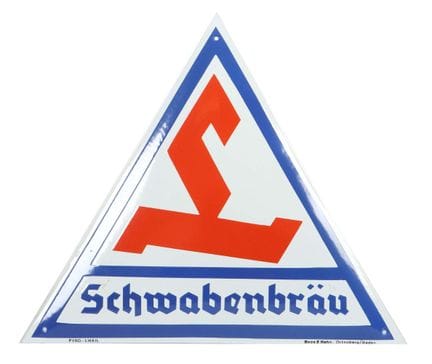 Schwabenbräu enamel sign, ca. 1930s, triangular, d