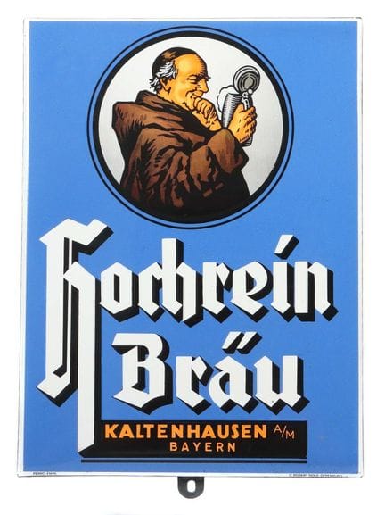 Hochrein Bräu Kaltenhausen enamel sign, 1950s, fol