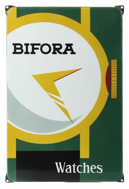 Bifora Watches enamel sign, Holland, 1950s, bevele