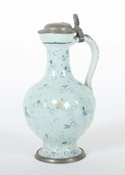 Narrow-necked jug with bird motif, Ansbach, 18th c