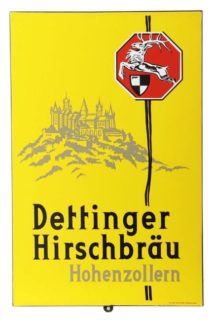 Dettinger Hirsch-Bräu Hohenzollern enamel sign, ca