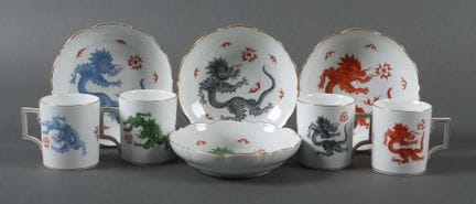Four cups and four dessert plates, “Ming Dragon,” 