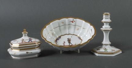 Side dish, lidded jar, and candlestick “Commedia d