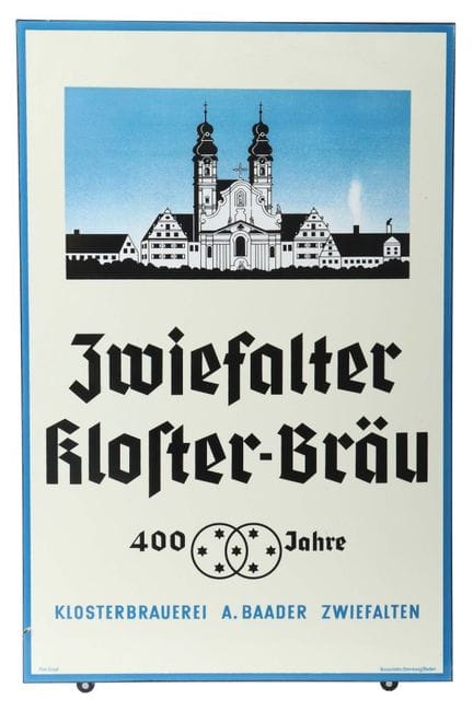 Zwiefalter Kloster-Bräu Baader enamel sign, ca. 19