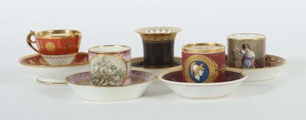 Five cups with saucers; among others, Vienna, 1801