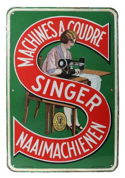 Singer Sewing Machine Enamel Nameplate, Belgium, 1