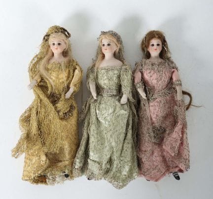 3 poupées « Stubendamen » : têtes en porcelaine av