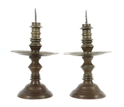Pair of 19th-century candlesticks, yellow cast met