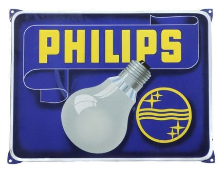Philips enamel sign, ca. 1960s–1970s, folded over 