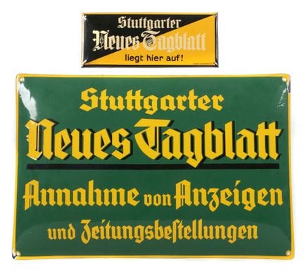 "Suttgarter Neues Tagblatt" enamel sign, probably 