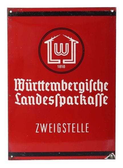 Württembergische Landessparkasse enamel sign, 1950