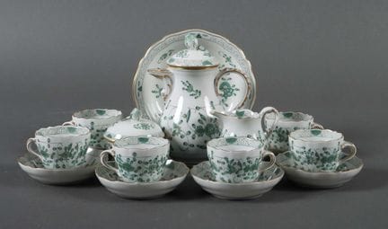 "Indian Green" Meissen mocha set, after 1934. Cons