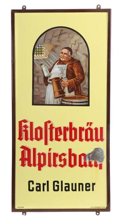 Alpirsbacher Klosterbräu Karl Glauner enamel sign,