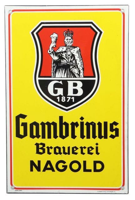 Gambrinus Brewery Nagold enamel sign, 1950s, folde