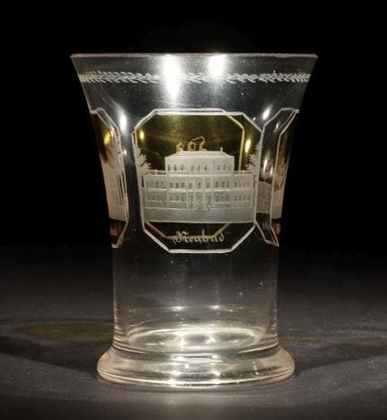 Bohemian landscape glass, dated 1841. Colorless gl