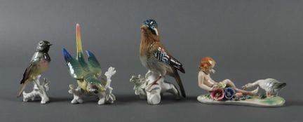 Three animal figures and a putto with a goose; Kar